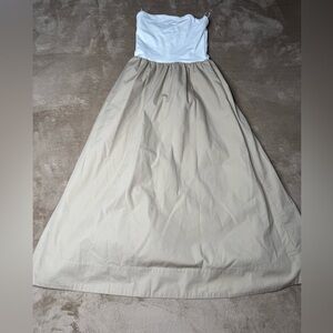 Babaton Two-Tone Maxi Skirt Dress in White and Beige